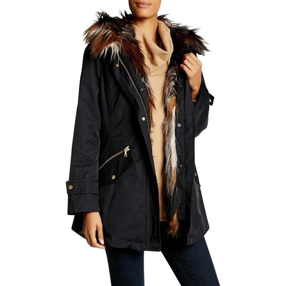 Trina Turk 3 in 1 Winter Hood Jacket Fur Vest Nylon Shell Parka SZ Small